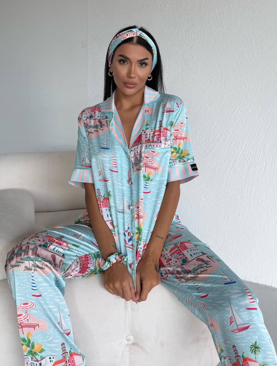 Set Pijama Dama 2 Piese Delis, Satin Mat cu Nasturi - imagine 2
