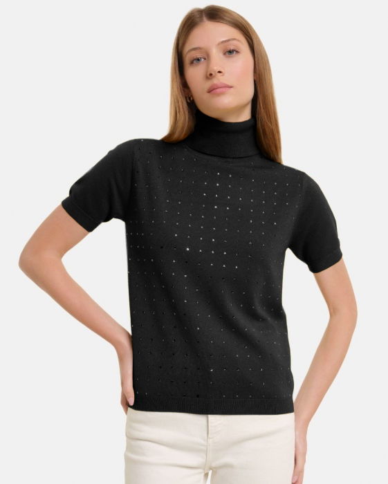 Pulover Shopika cu strasuri, helanca elegantă negru