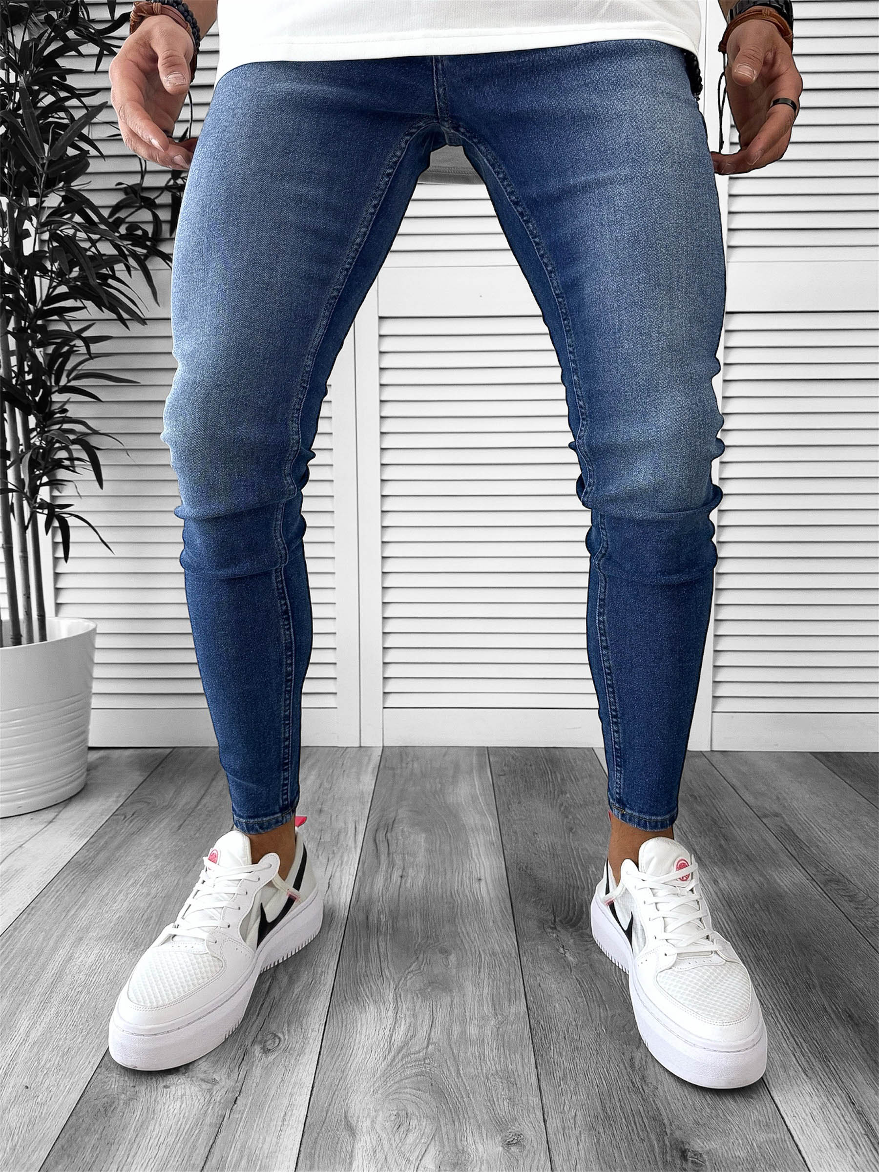 Blugi Conici Barbati Albastri - Stil Office Casual