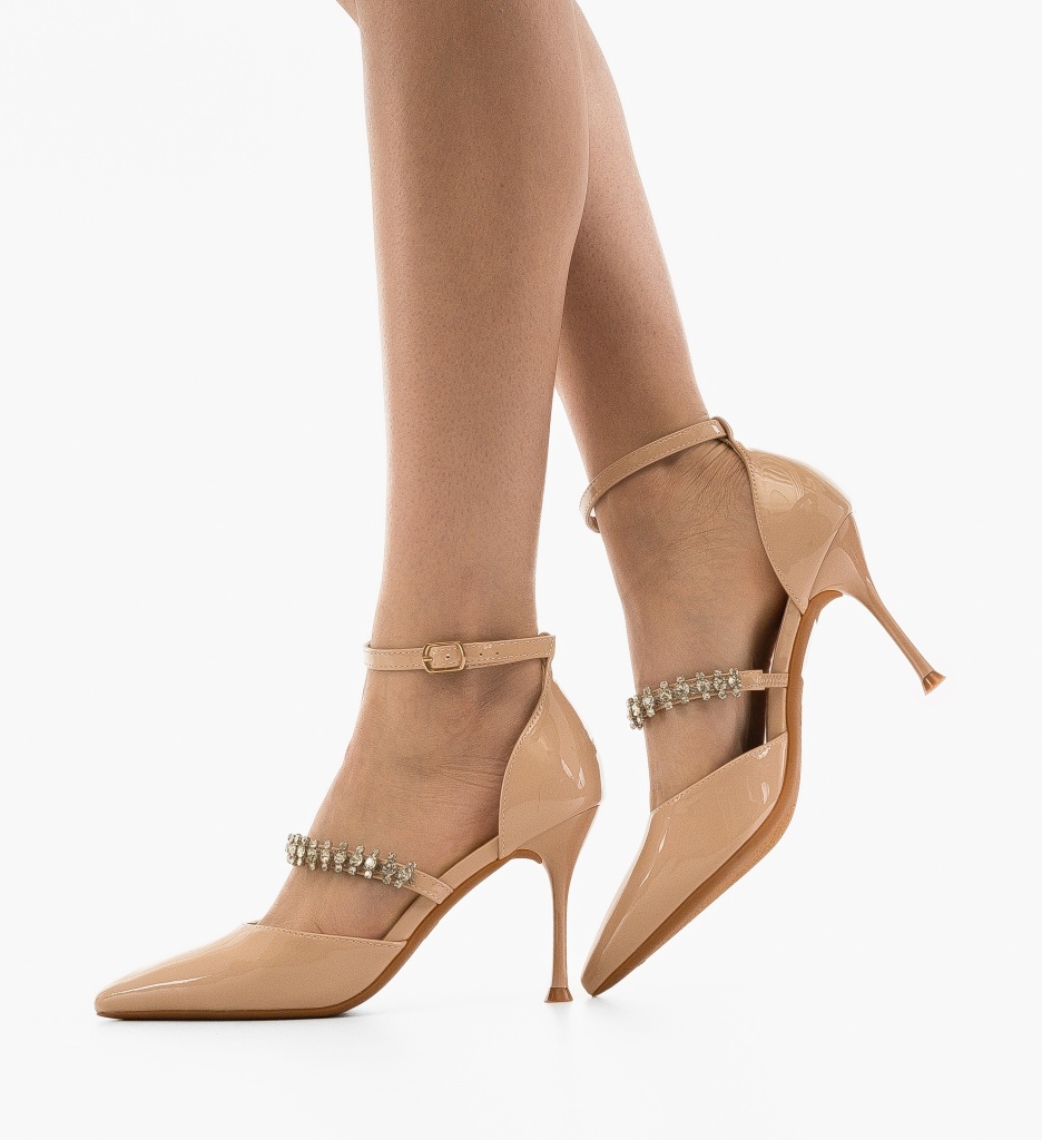 Pantofi Dama Rhys Bej cu Toc Eleganți - imagine 2