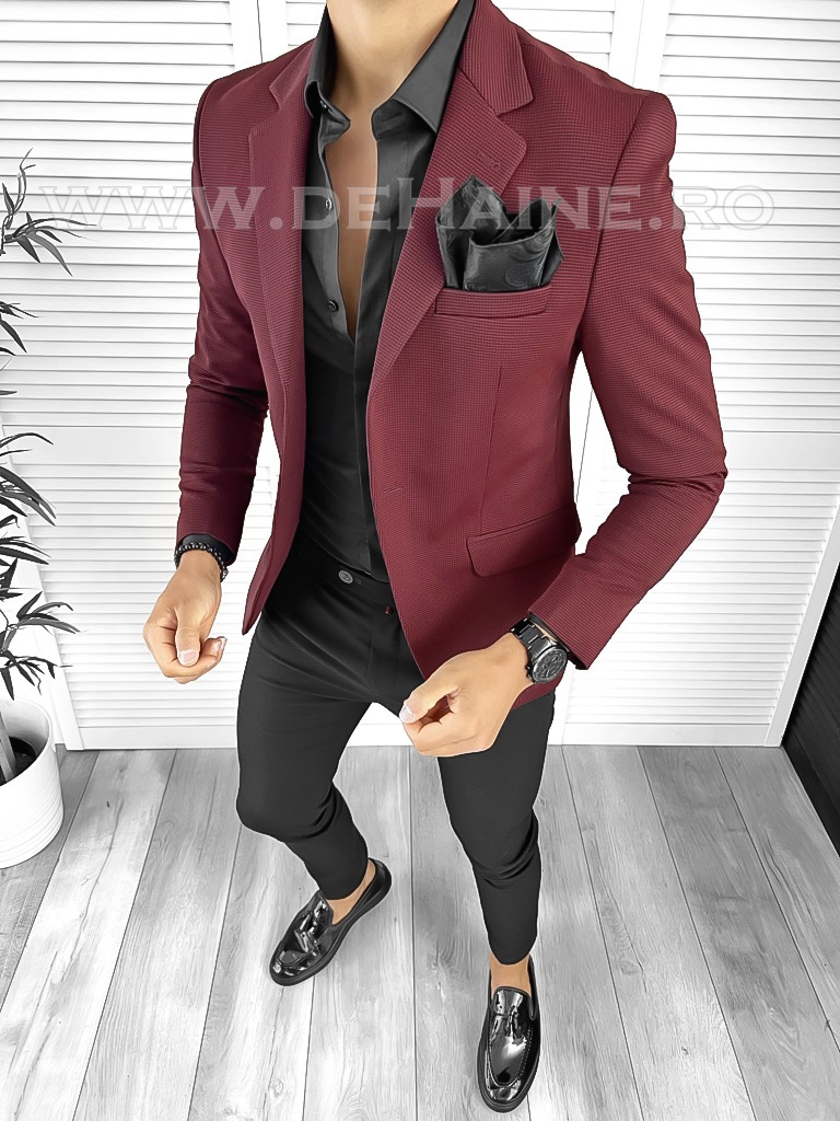 Sacou Barbati Slim Fit Grena - Stil Elegant