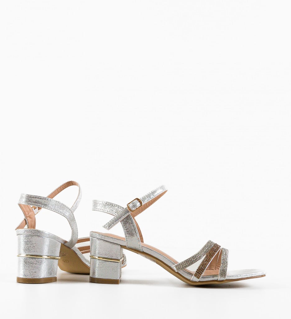 Sandale Sunbell Argintii cu Toc Elegant - imagine 6