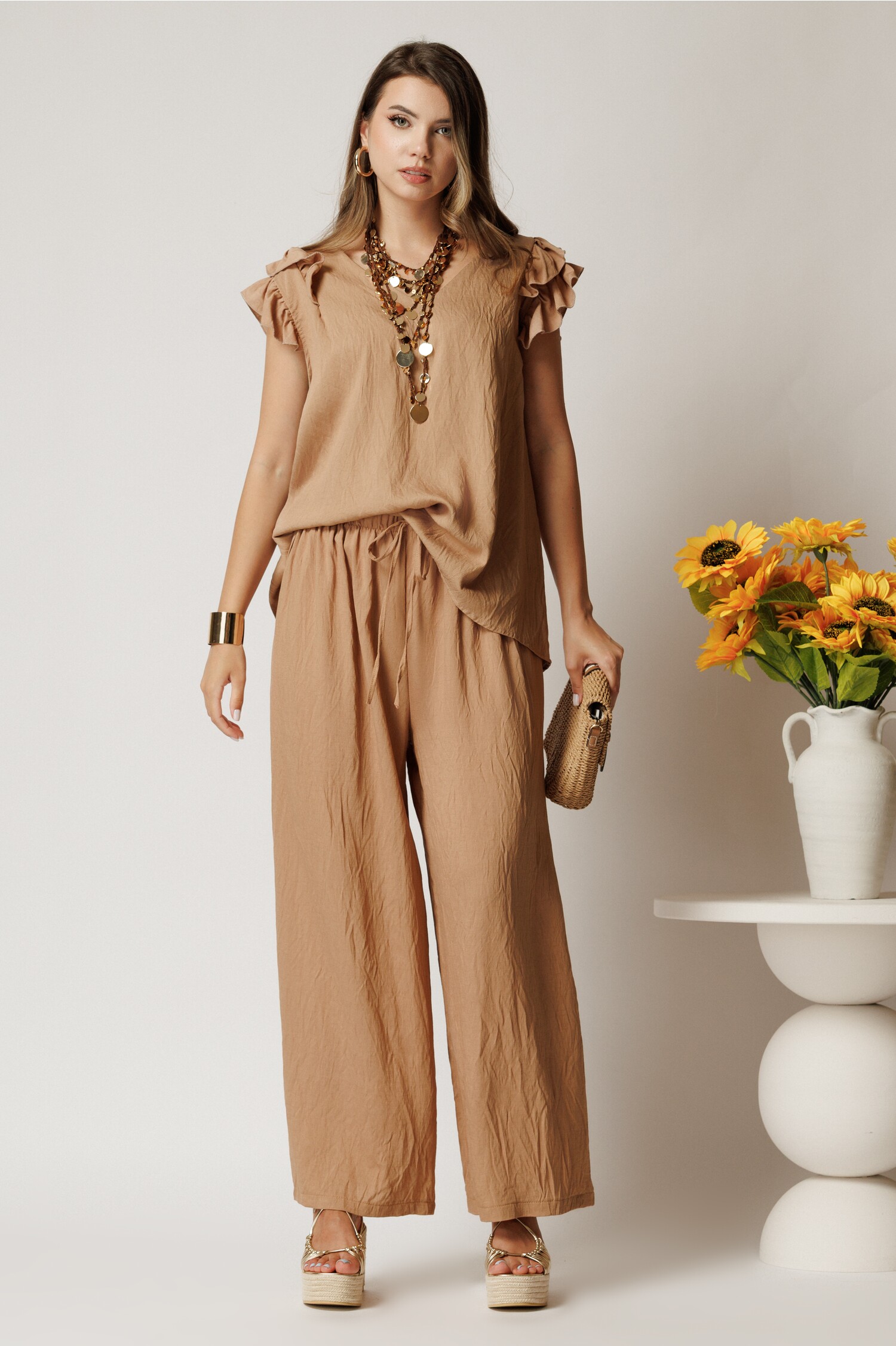 Compleu Viscos Maro Elegant | Ținută Lejeră