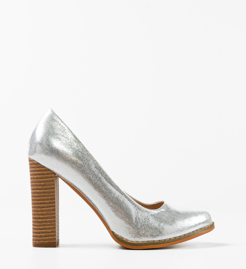 Pantofi Sulfo Argintii Eleganți cu Toc - imagine 5
