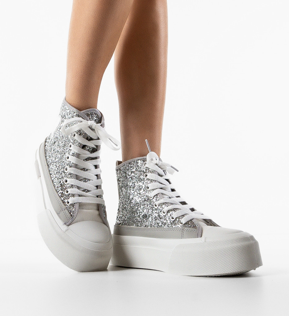 Sneakers Cuore Argintii Dama - Confort si Stil - imagine 2