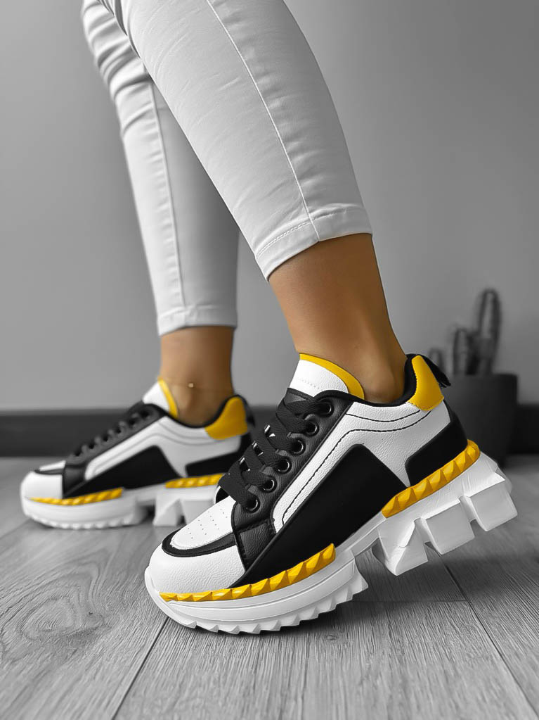 Adidasi Dama Casual Albi cu Galben - Confort si Stil