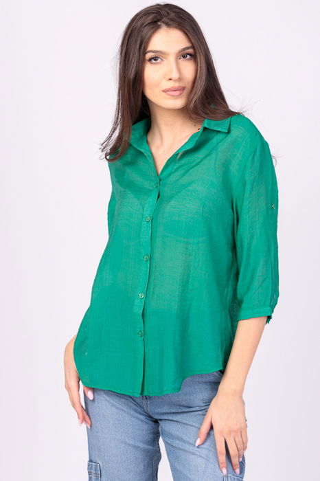 Cămăși Shopika Verde Elegantă cu Guler Clasic