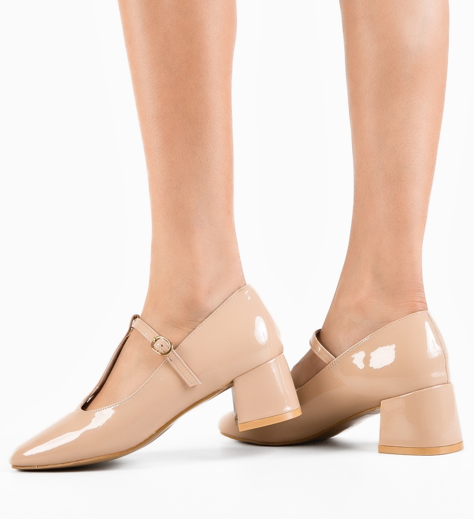 Pantofi dama Ketofa Bej cu toc elegant - imagine 4