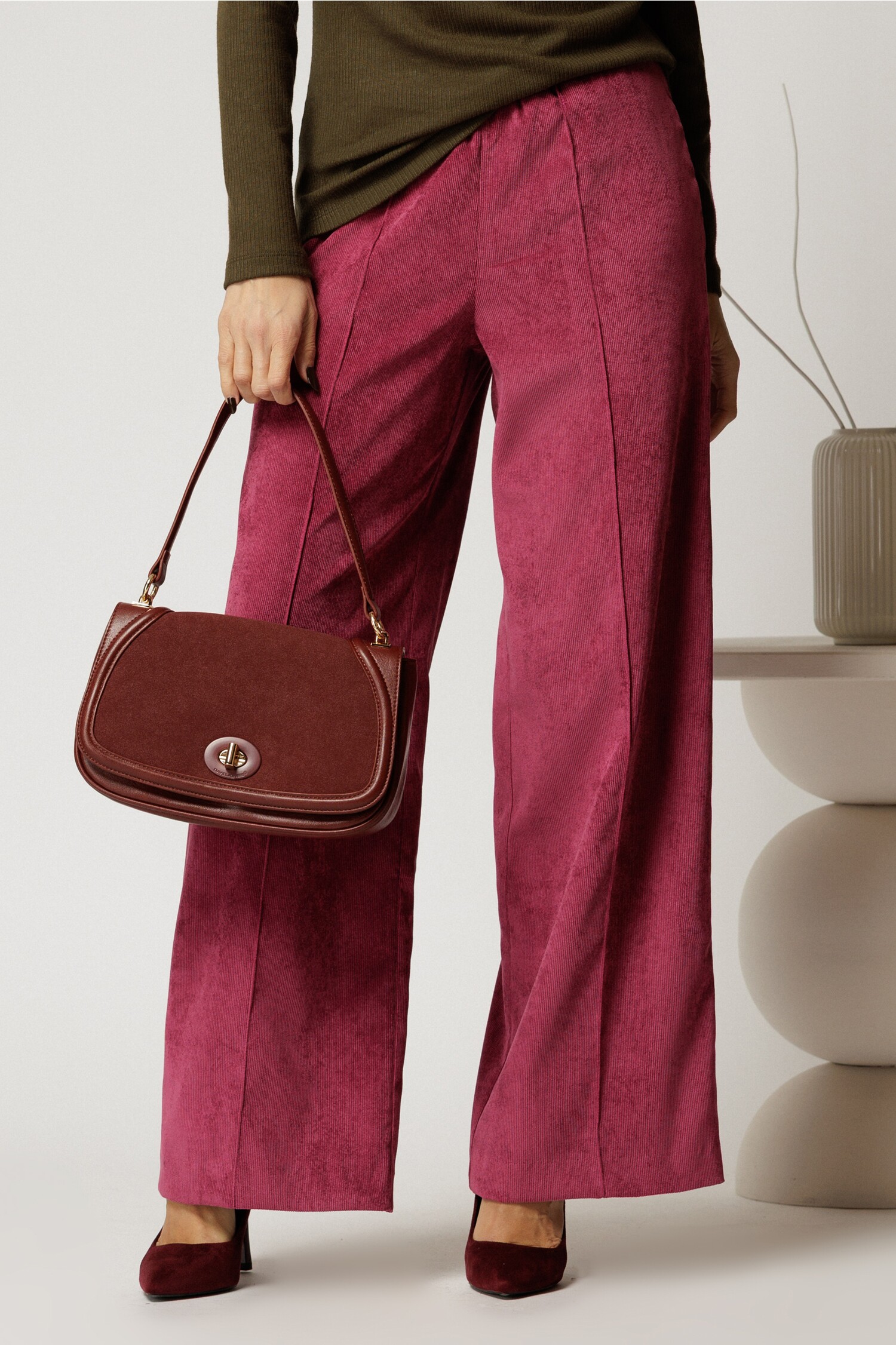 Pantaloni velur DY Fashion magenta confort