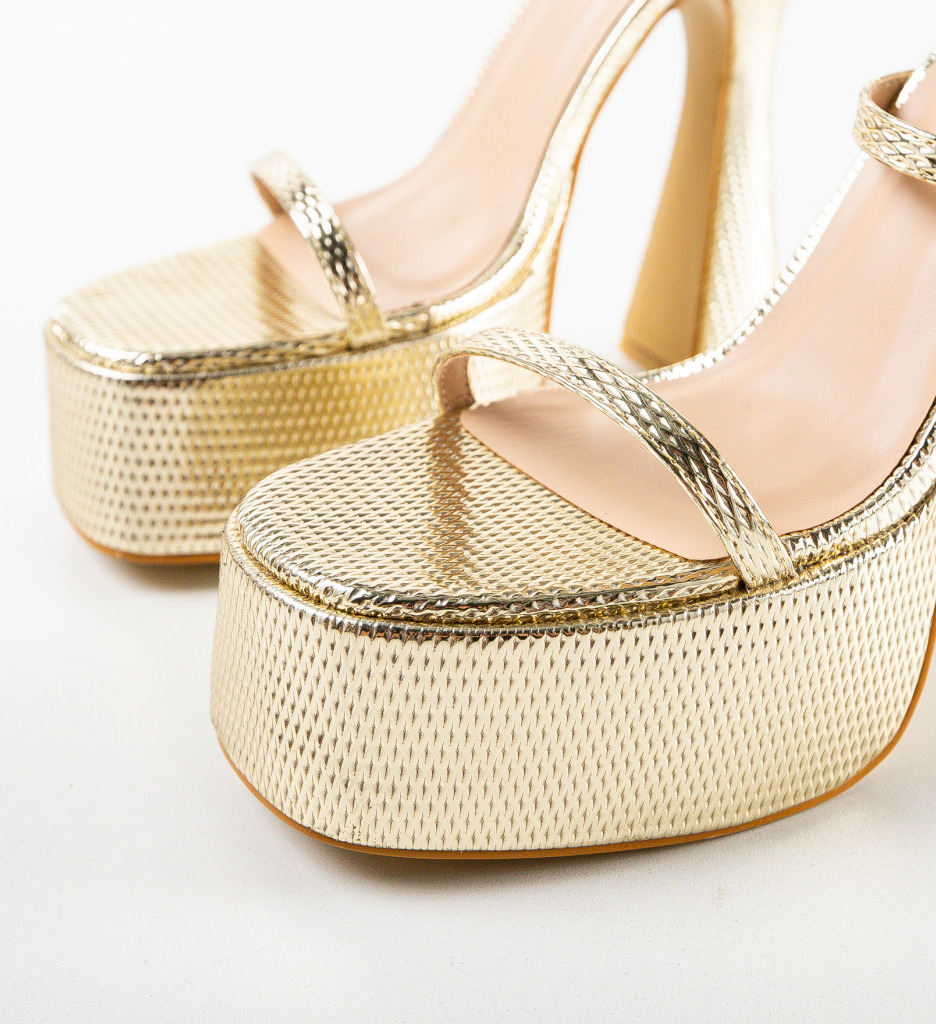 Sandale Fabol Aurii cu Toc Elegant - imagine 6