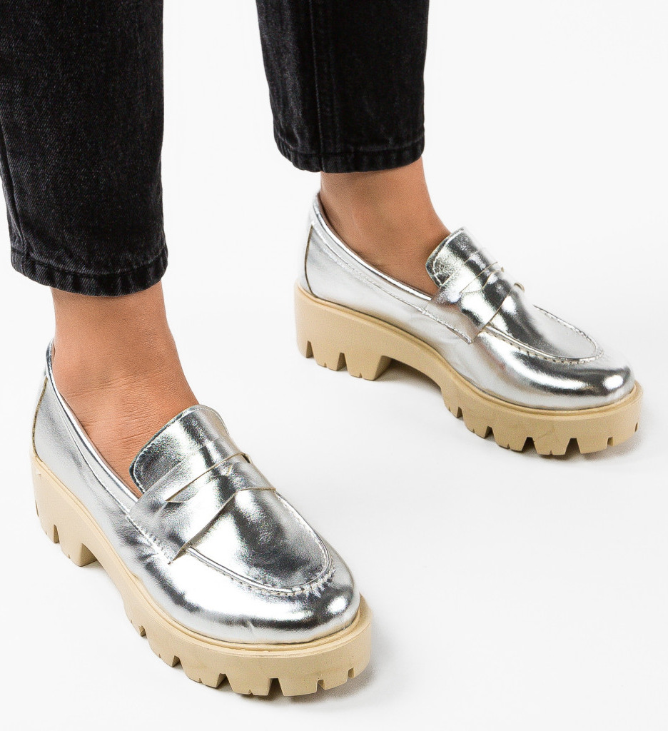 Pantofi Casual Dama Argintii Stil Modern