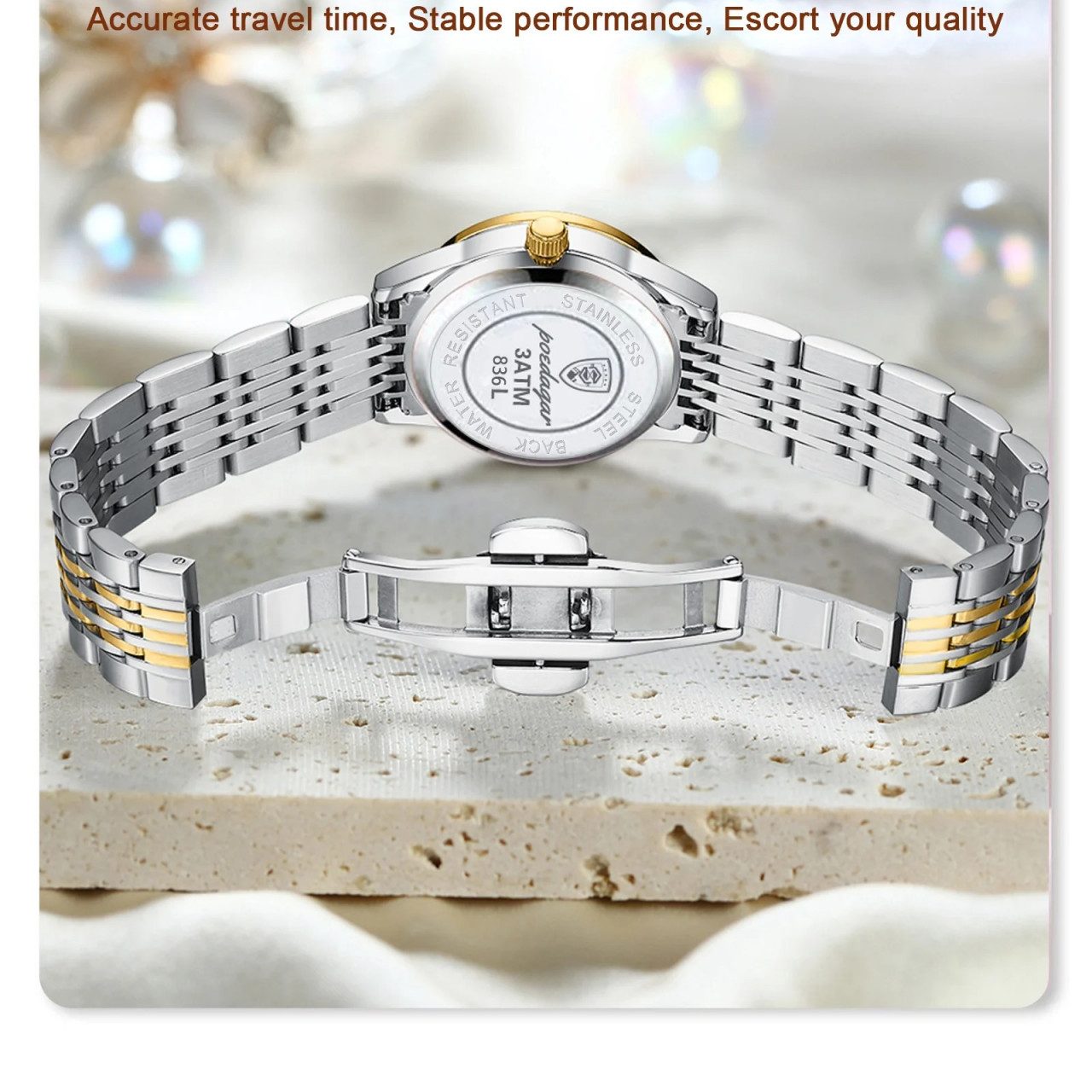 Ceas Dama Poedagar CS1678 Eleganță Argintiu-Auriu - imagine 4