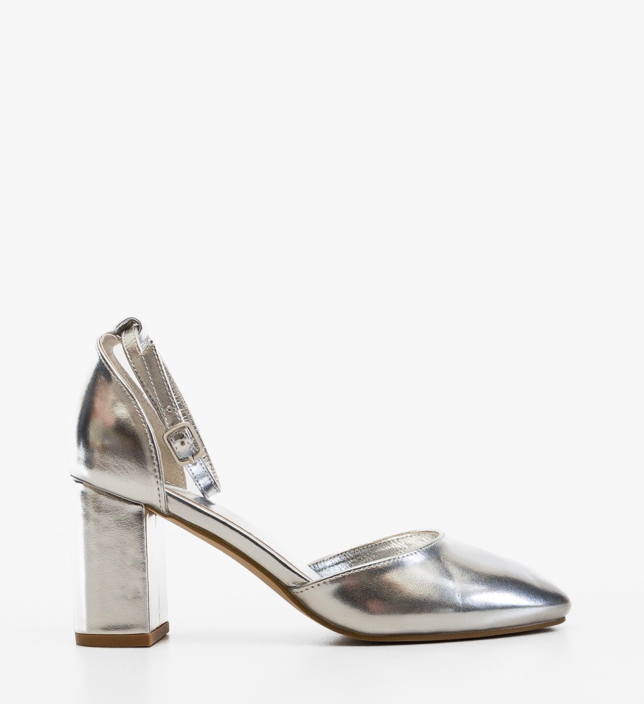 Pantofi Dama Eleganți Mer Argintii cu Toc - imagine 6