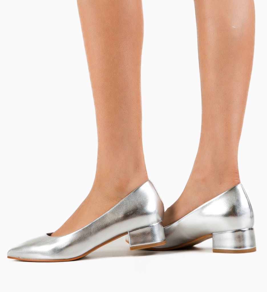 Pantofi Dama Eleganți Argintii cu Toc - Stil Refined - imagine 3