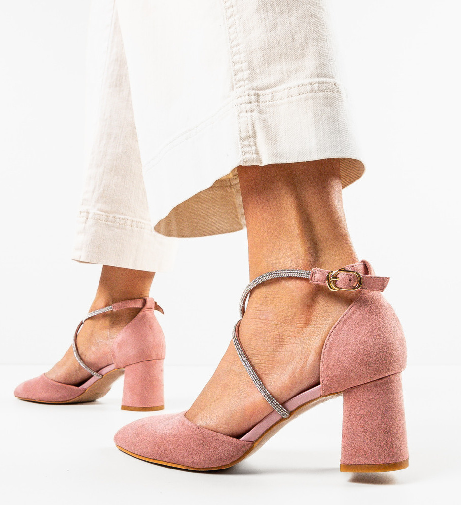 Pantofi Dama Roz cu Toc Doraj - Eleganță și Stil - imagine 3