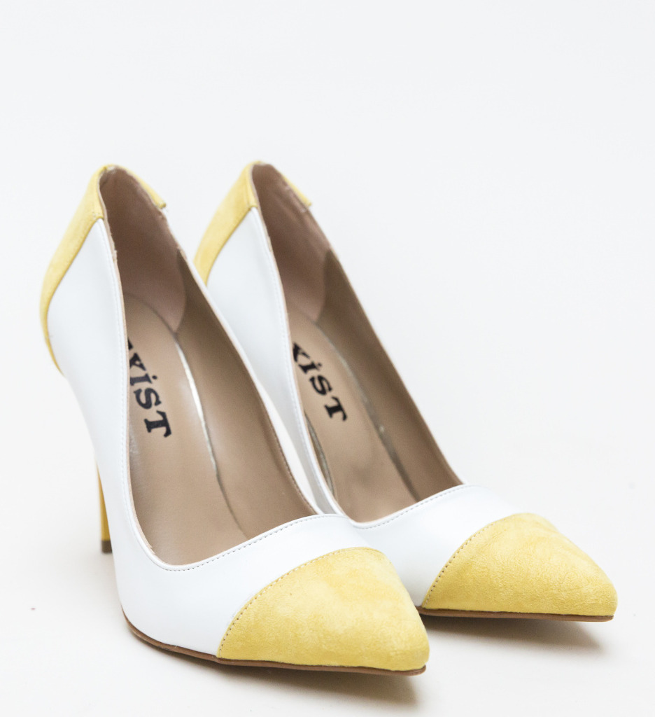 Pantofi Masume Albi cu Toc Eleganți