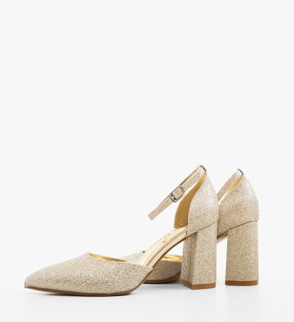 Pantofi Dama Aurii Jana | Toc Inalt Eleganti - imagine 3