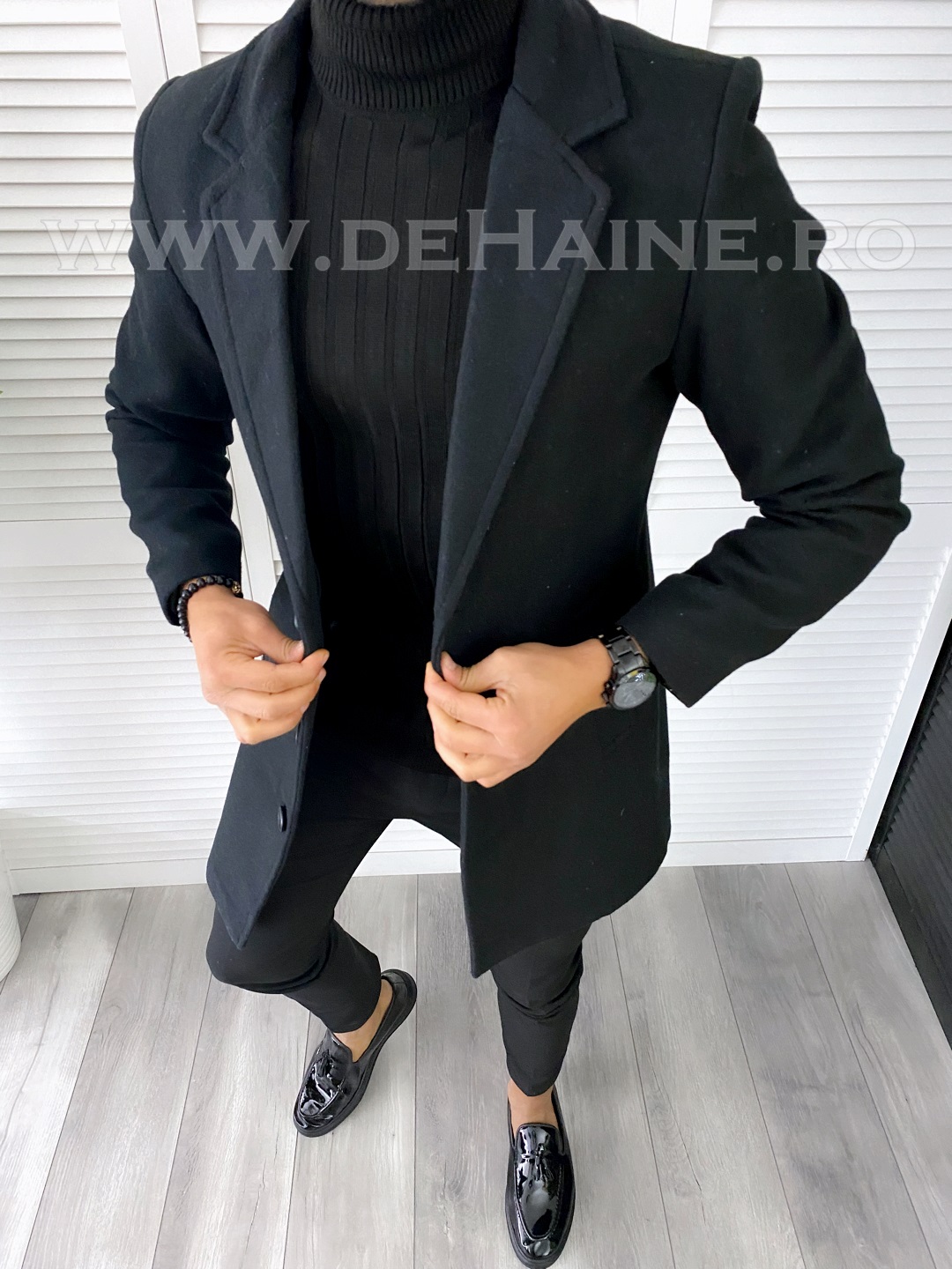 Palton Elegant Barbati Negru Slim Fit