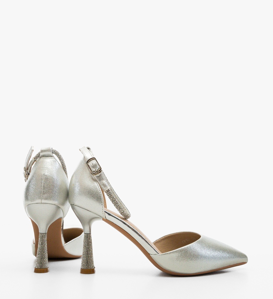 Pantofi cu Toc Argintii Eleganți Ydeu - imagine 2