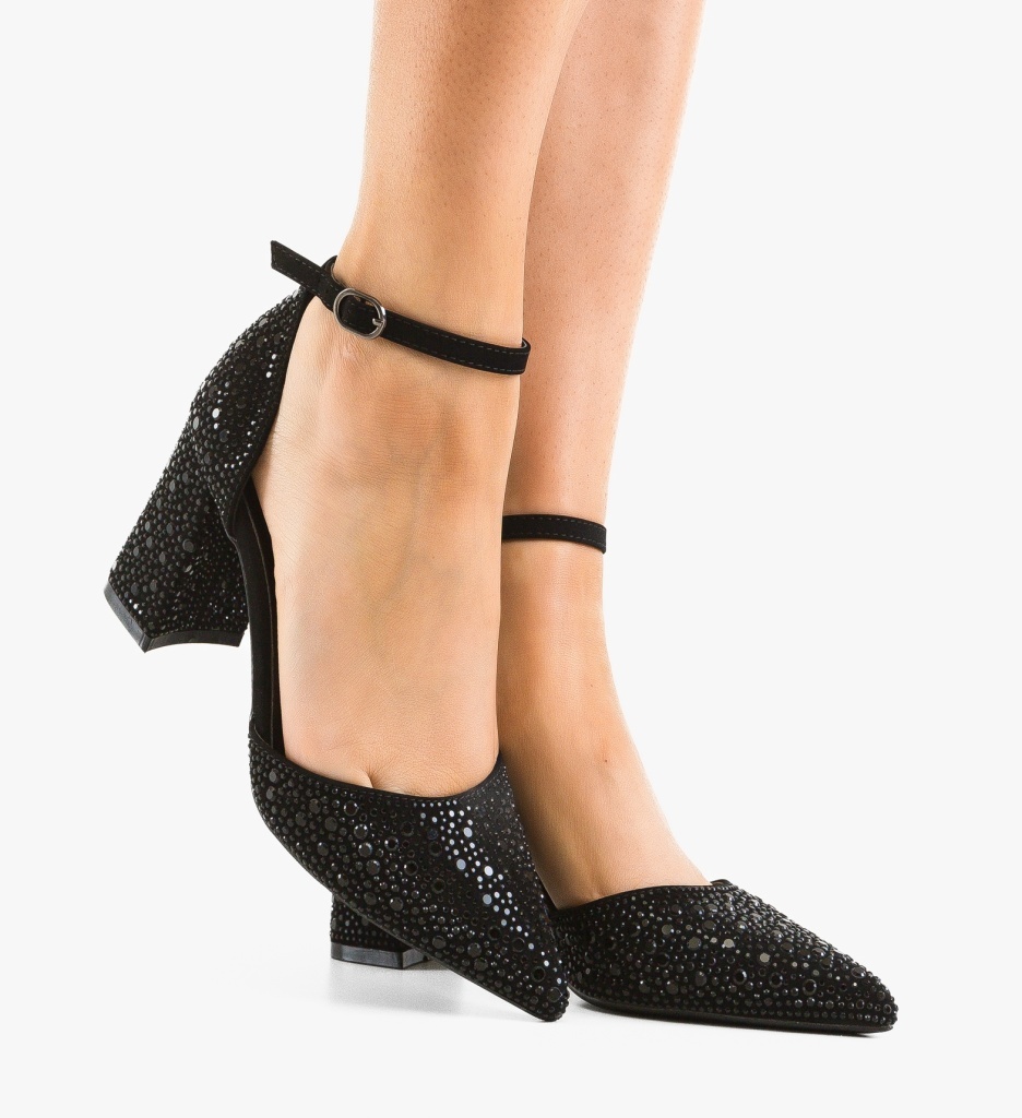Pantofi Dama Plyka Negri Eleganți cu Toc - imagine 5