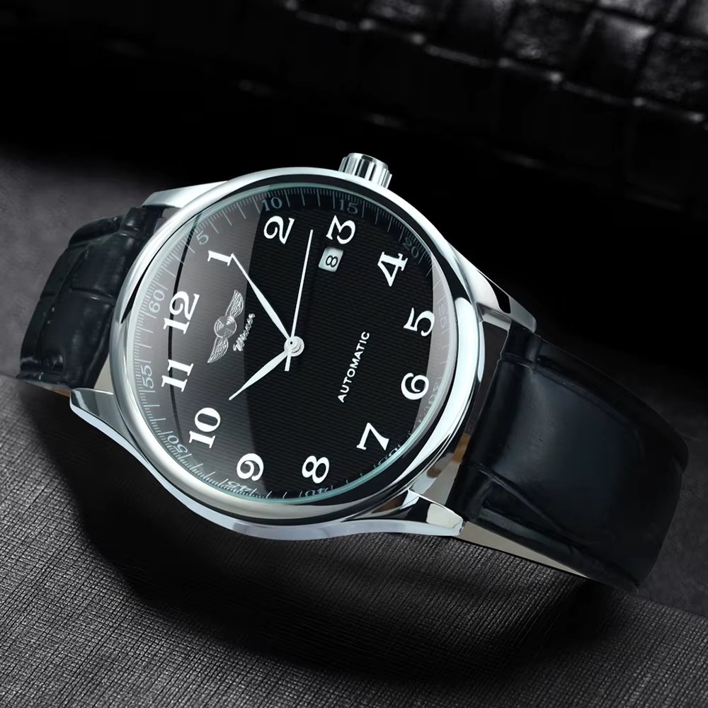 Ceas Barbatesc Winner Automatic, Piele Naturala, Cadran Negru - imagine 3