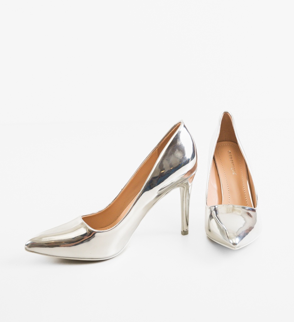 Pantofi Stiletto Argintii Eleganți Dama - imagine 6