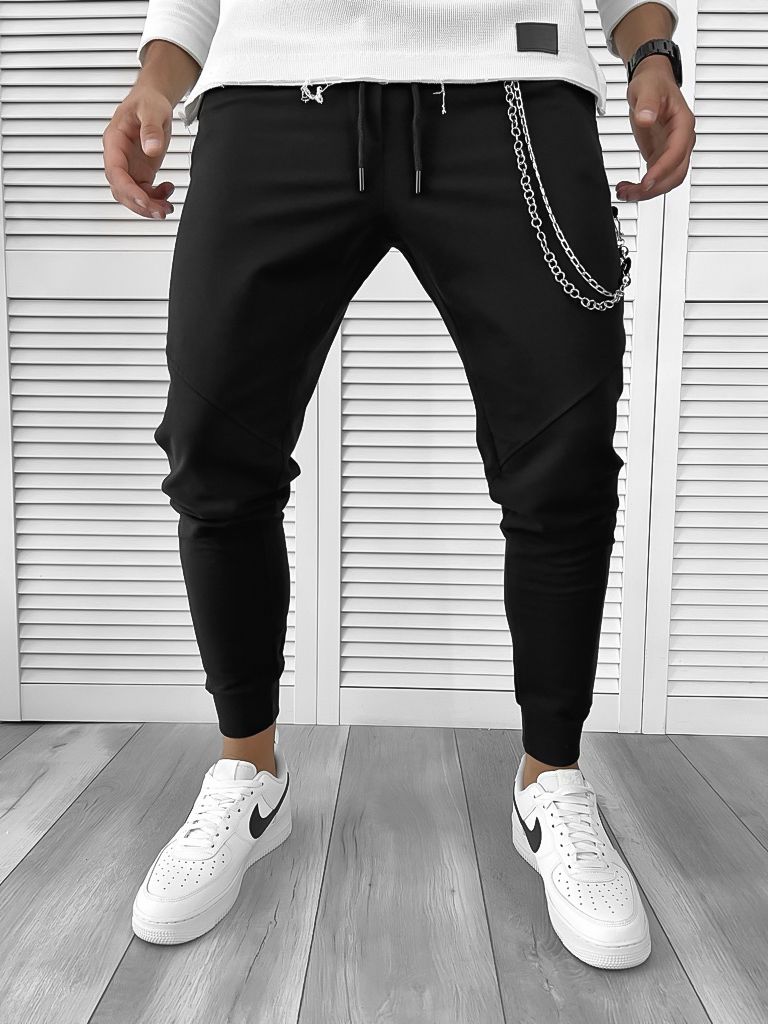 Pantaloni Trening Negri Conici | Bumbac & Confort