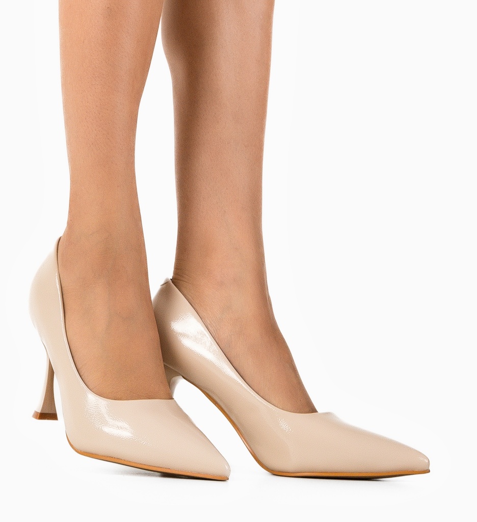 Pantofi Kikora Bej Eleganți cu Toc - imagine 3