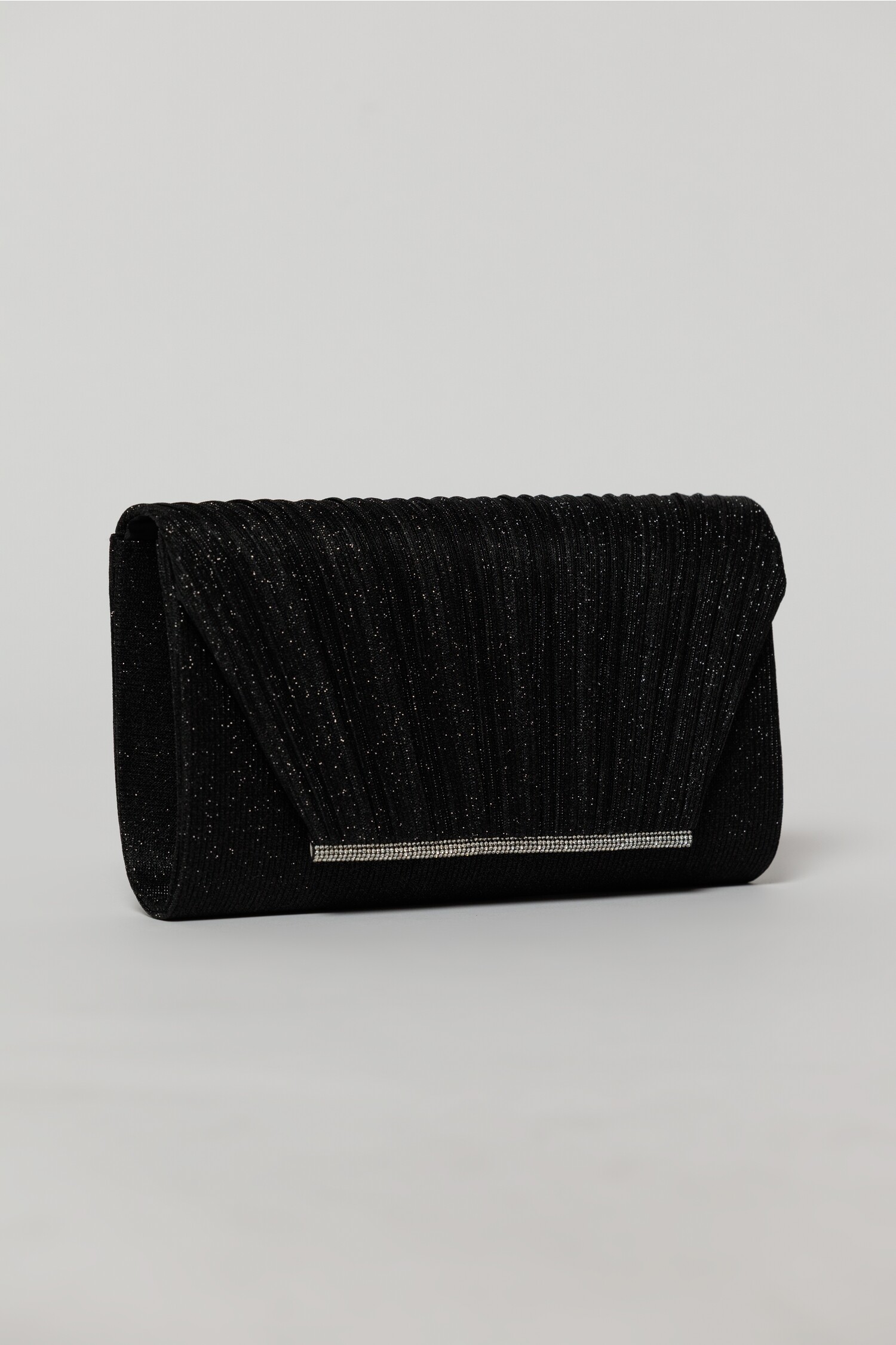 Clutch Elegant Negru Lurex cu Plisuri