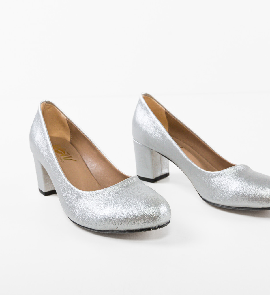 Pantofi Argintii cu Toc Elegant - imagine 9
