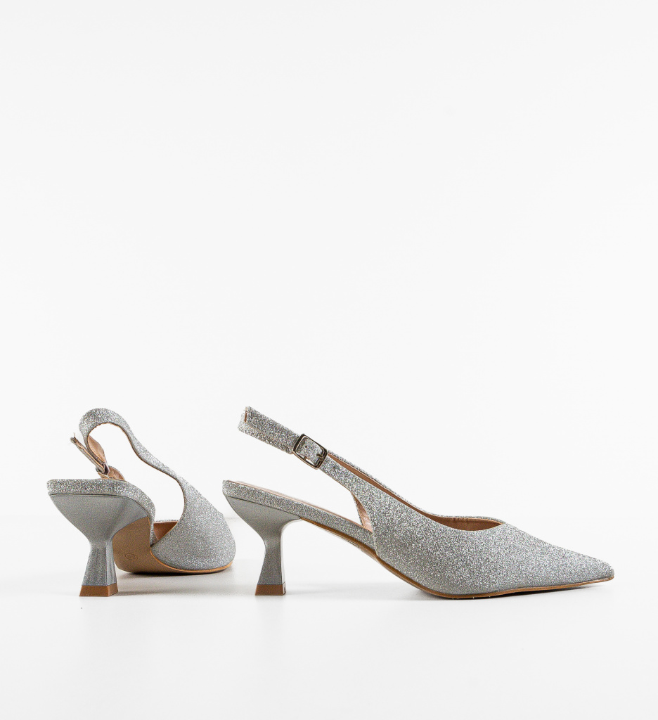 Pantofi Bonnay Argintii Eleganți cu Toc - imagine 4