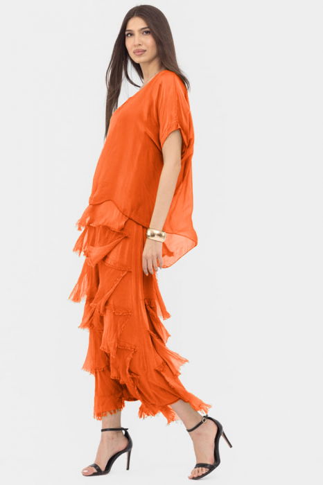 Rochie Portocalie cu Volane | Shopika