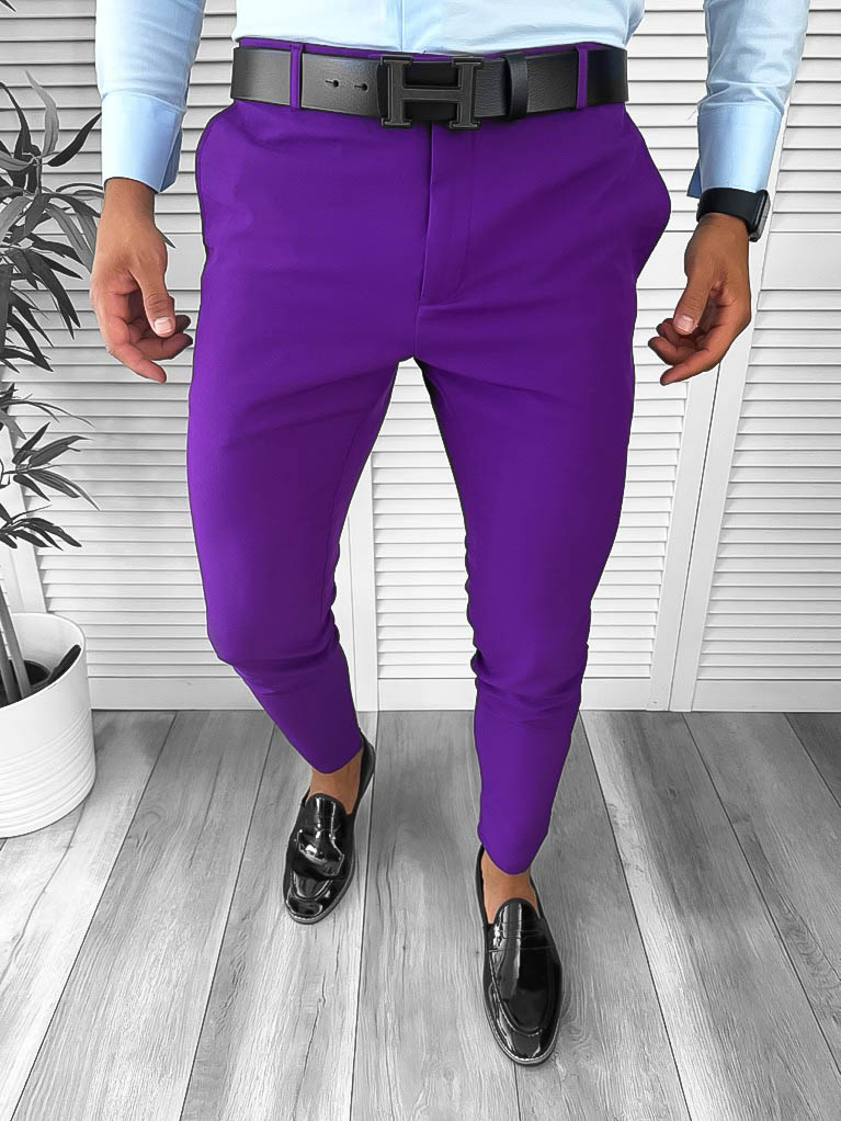 Pantaloni Eleganti Barbati Mov din Bumbac 100%