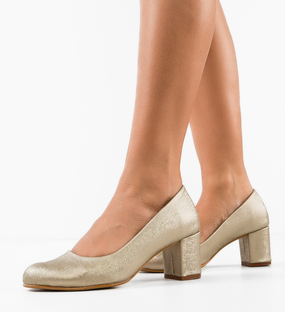 Pantofi Dama Azura Aurii cu Toc Elegant