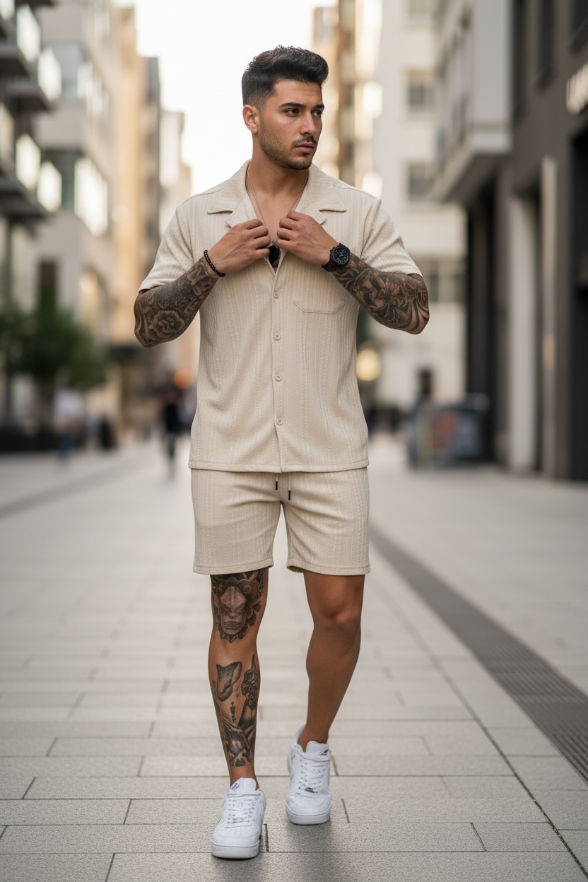 Compleu Vară Bej Camasă + Pantaloni Eleganți