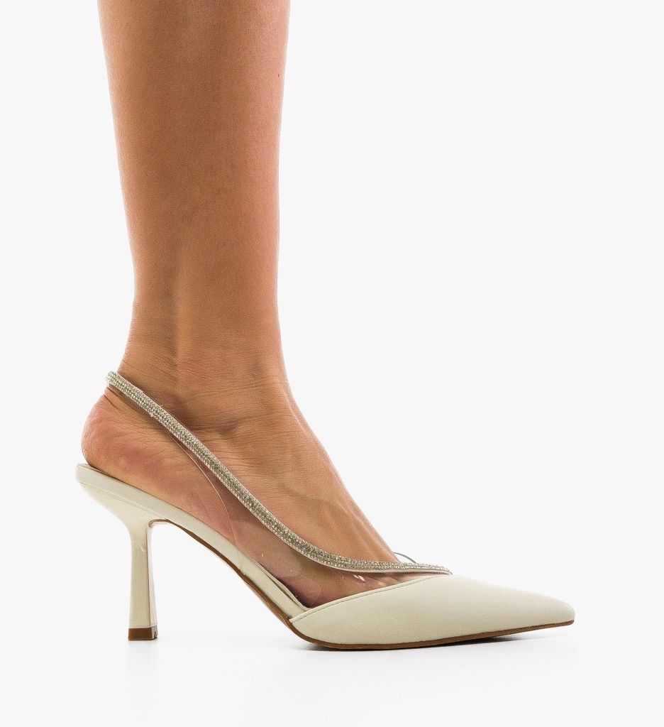 Pantofi Stiletto Dama Mykono Albi Eleganți - imagine 3