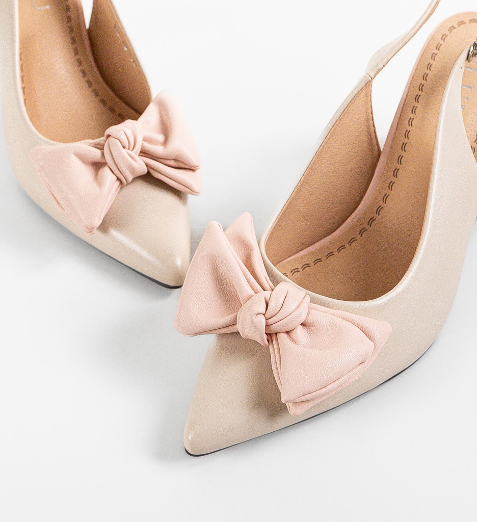 Pantofi Long Depurtat Toc Eleganță Bej - imagine 6