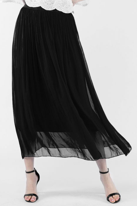 Fusta Lunga Matase Neagra | Eleganta Shopika