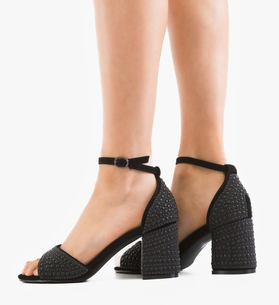 Sandale dama Chanelle Negre cu toc elegant