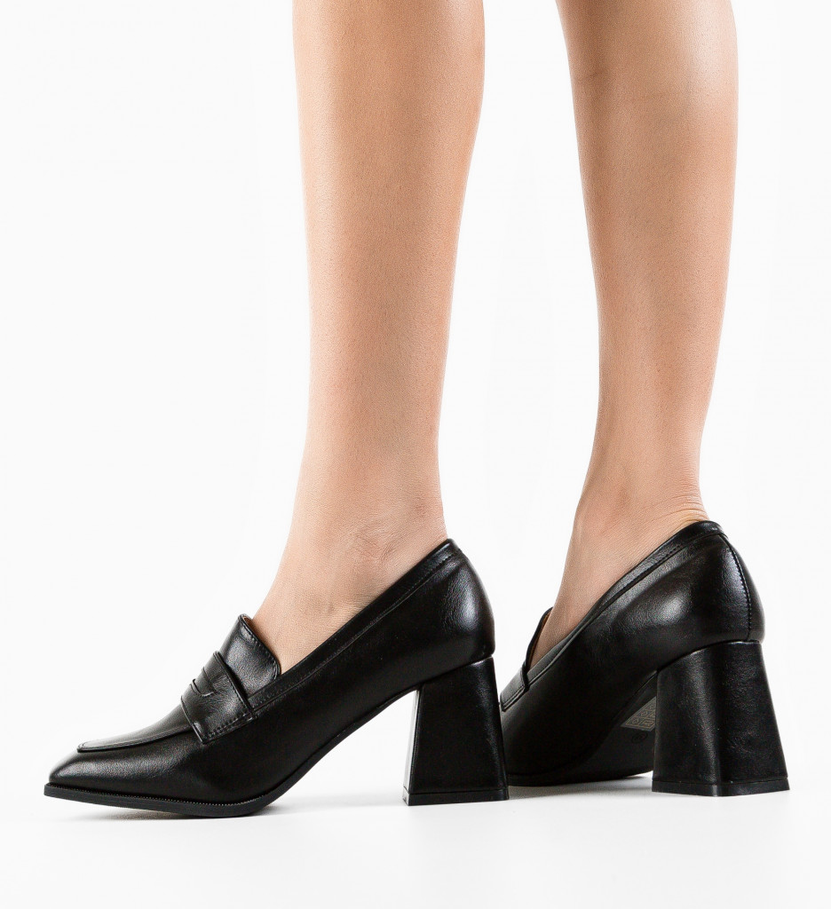 Pantofi Salas Negri Eleganți cu Toc - imagine 3