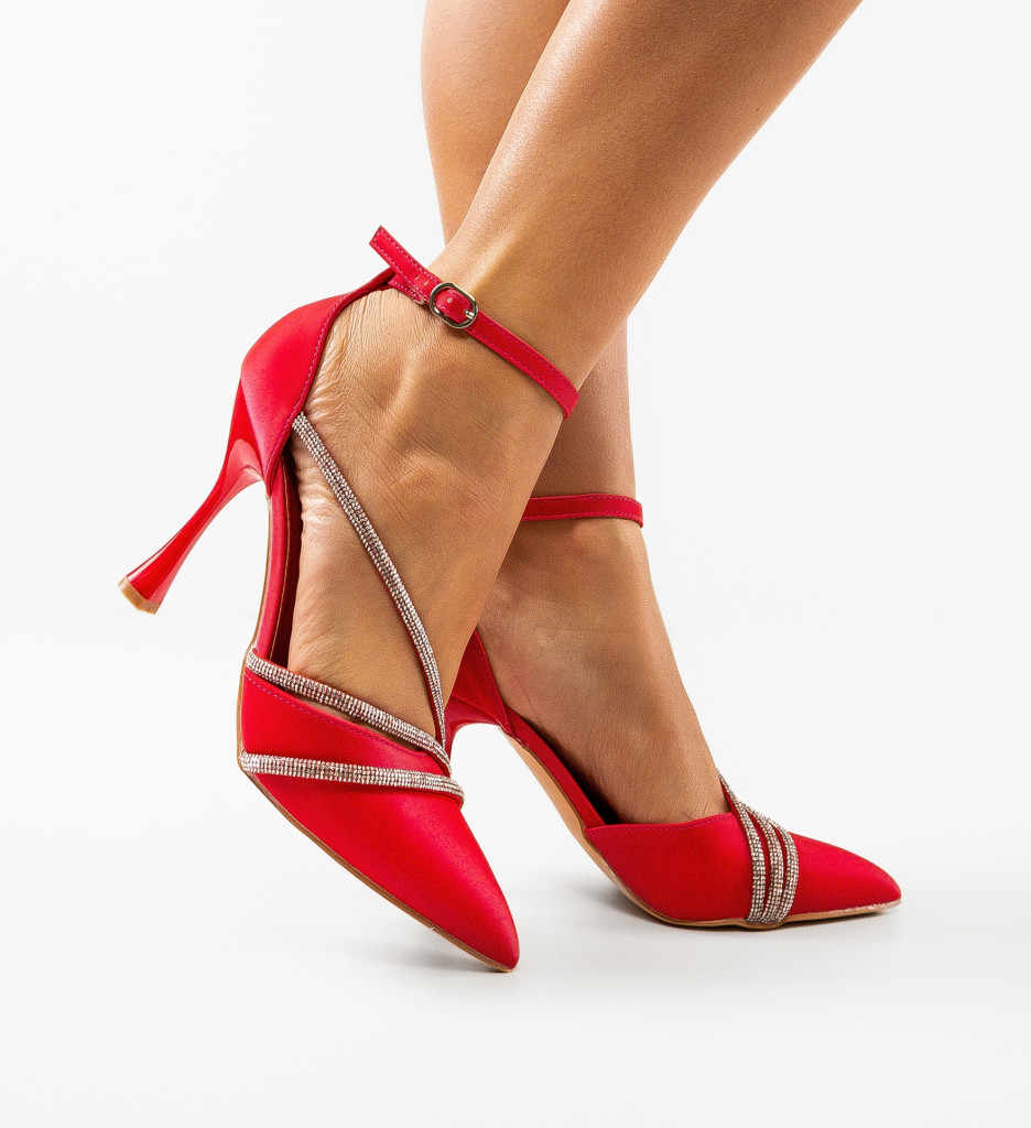 Pantofi Fulber Rosii cu Toc - Stil Elegant - imagine 3