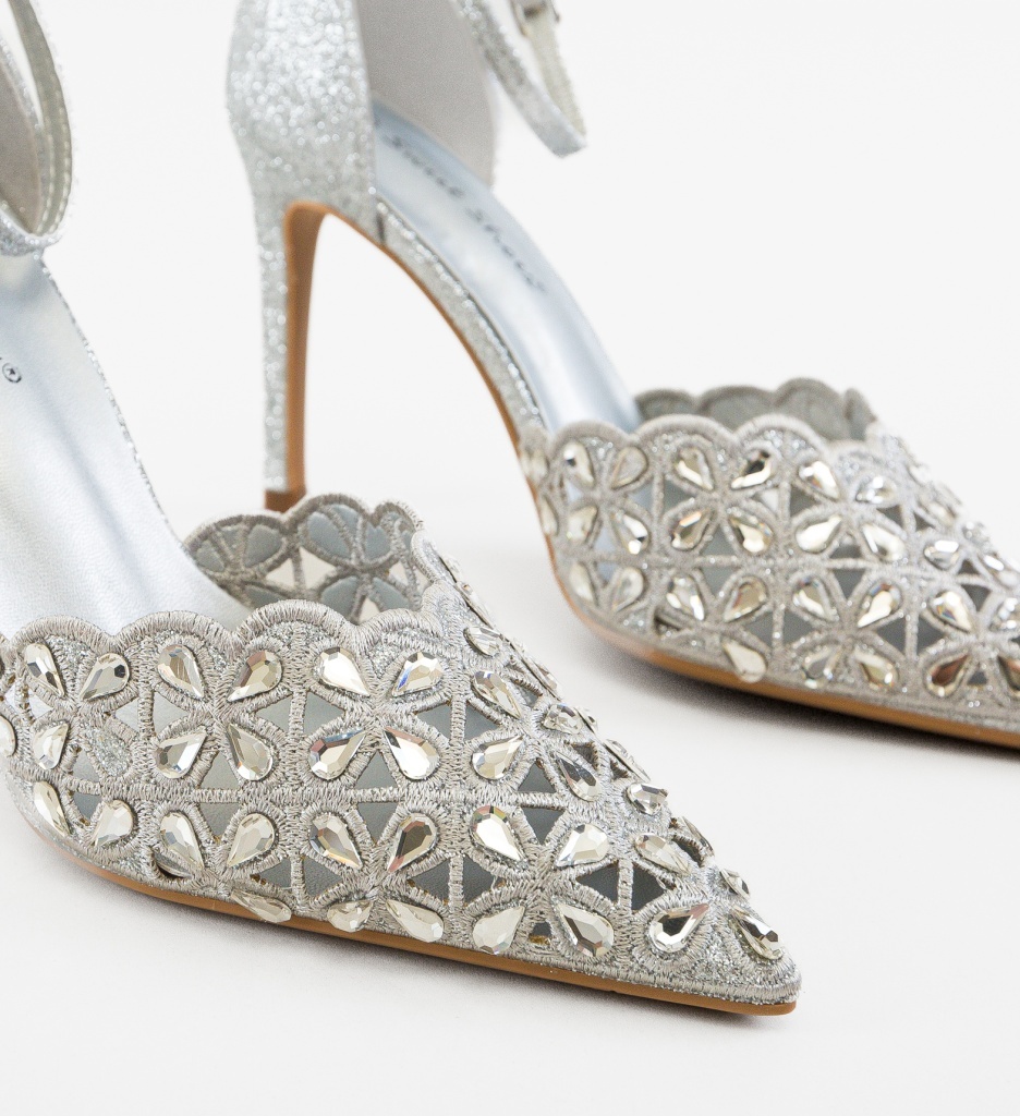 Pantofi Stiletto Dama Tabylys Argintii Eleganți - imagine 3