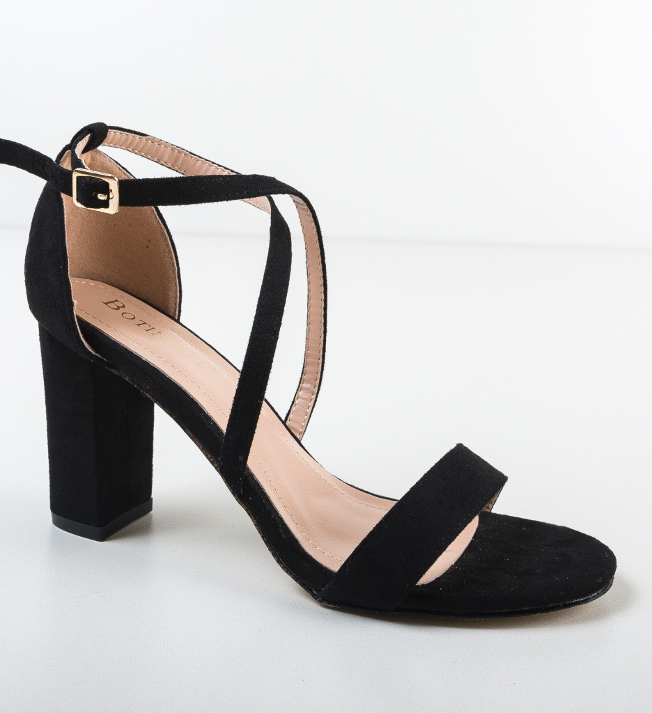 Sandale Tranta Negre Elegante cu Toc - imagine 5