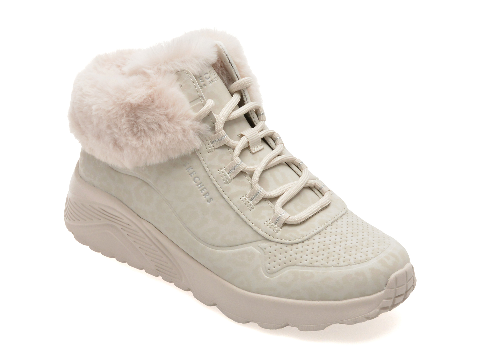 Ghete SKECHERS UNO LITE Albe Piele Ecologică
