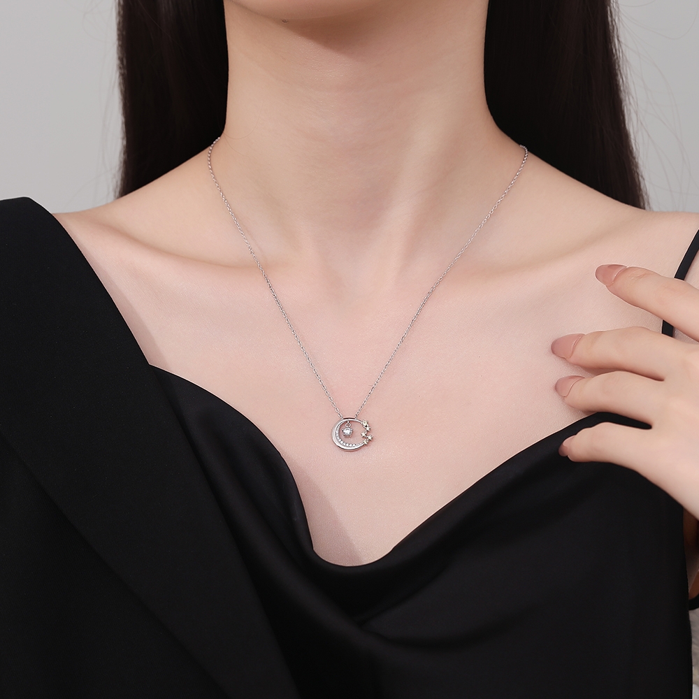 Lantisor argint 925 JW1250 semiluna, placat rodiu, Haifeng - imagine 2