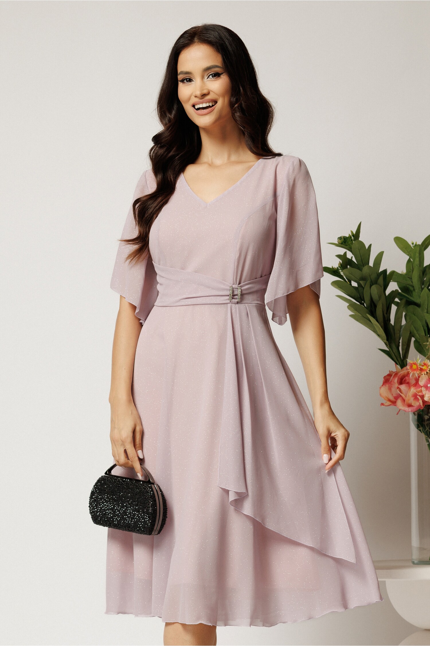 Rochie midi roz cununie civilă cu glitter