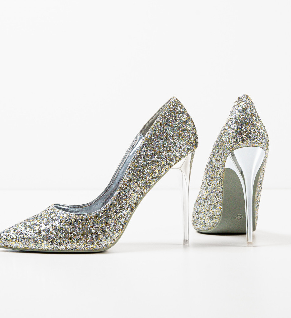 Pantofi Dama Stanley Argintii | Eleganți cu Toc