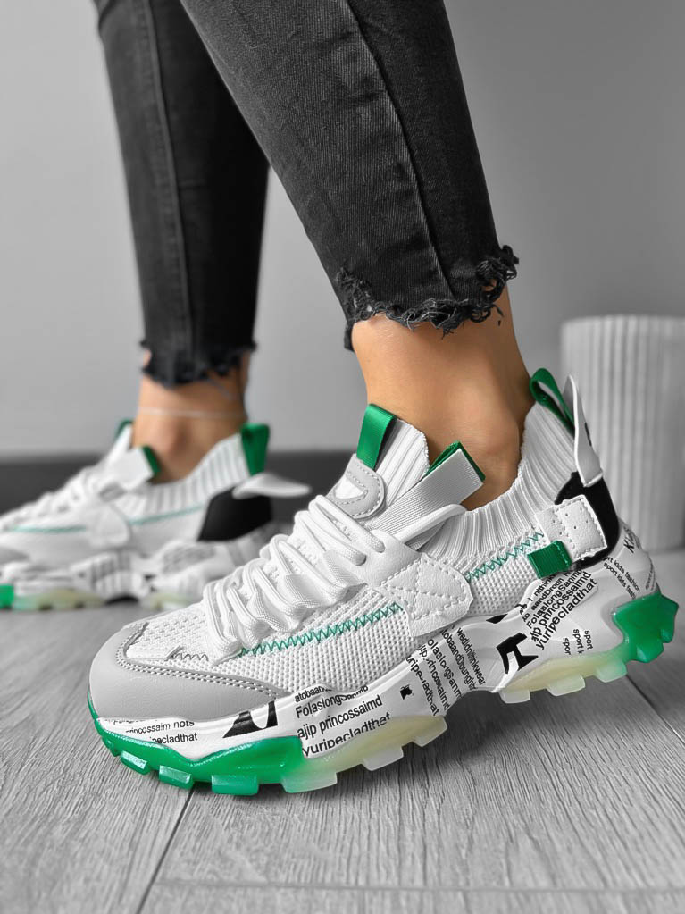 Adidasi Dama Albi cu Verde | Stil si Confort