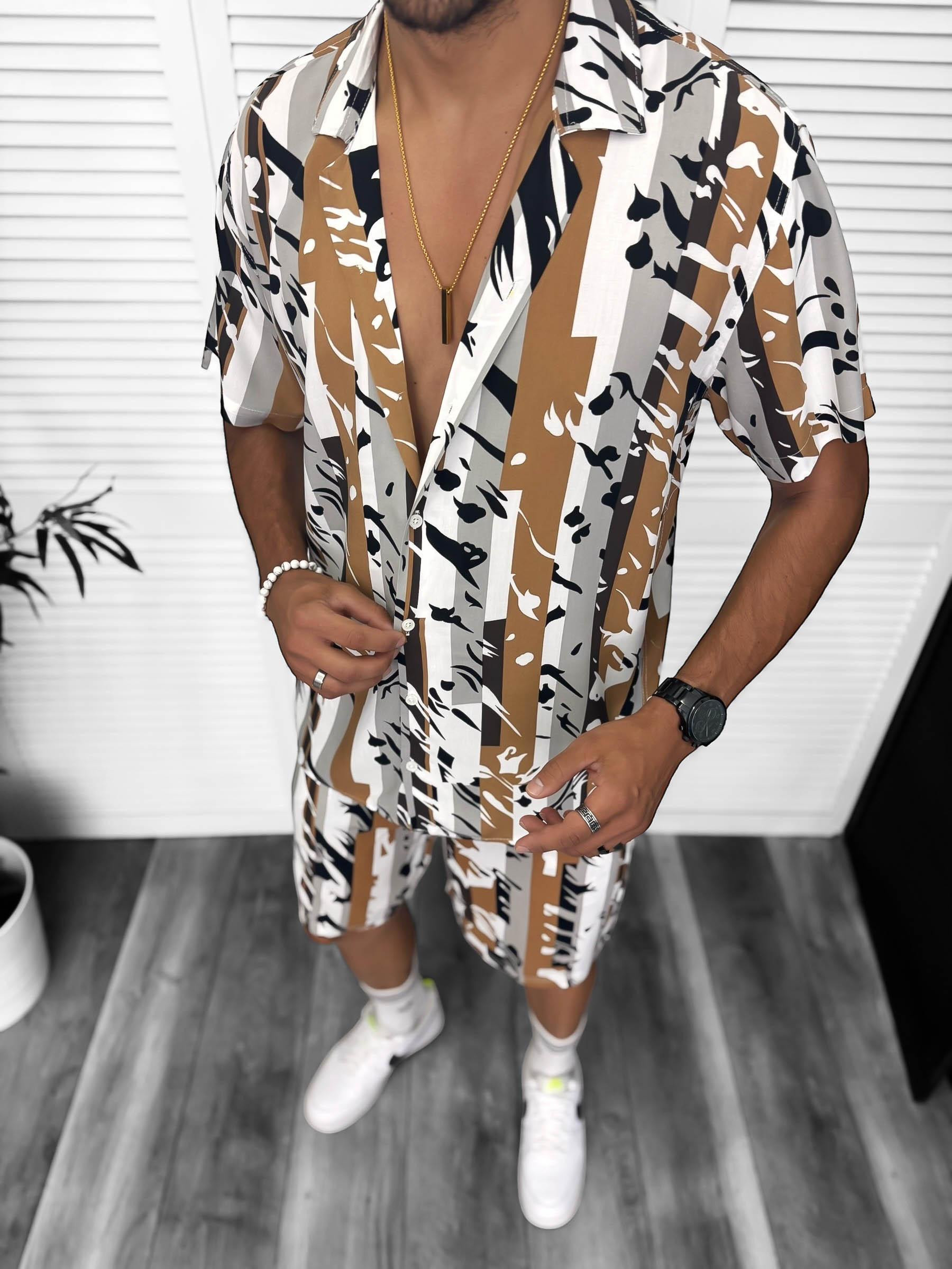 Set Vara Barbat Camasa Imprimeu + Pantaloni