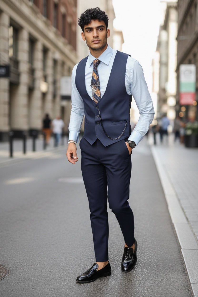 Vesta Barbati Eleganta Slim Fit Albastra - imagine 2